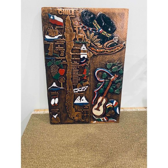 Vintage 1970s Copper Embossed Wall Decor of Chile